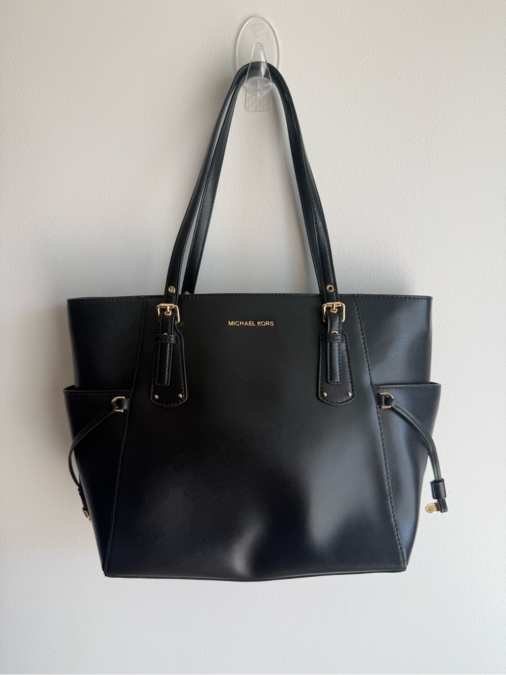 Michael Kors Black Leather Tote with Gold Accents